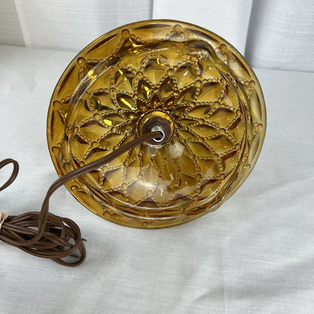 TWO Quilted Amber Glass Hurricane Bedside Vanity Table Electric Lamp